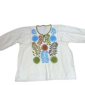 Embroidered Mexican Blouse Kaki *ROCOCO* Onesize, French Sleeve Top,bohemian